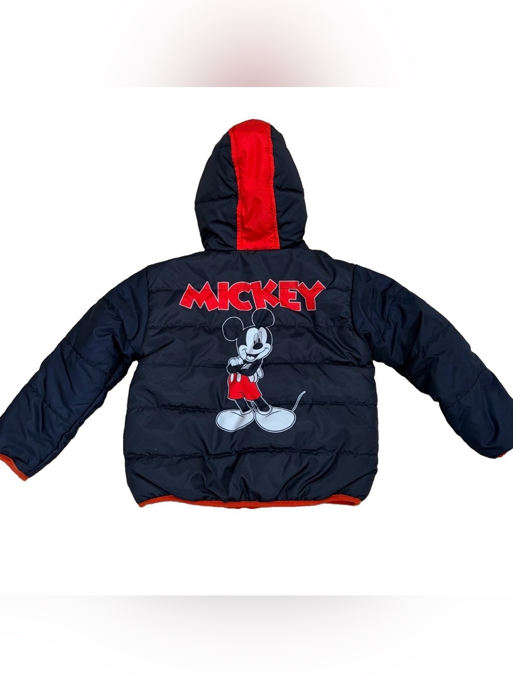 Disney Mickey Mouse Reversible Puffer Fleece Jacket 4T Toddler Black Red Hooded